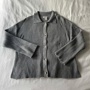 Grey Ribbed Collared Cardigan